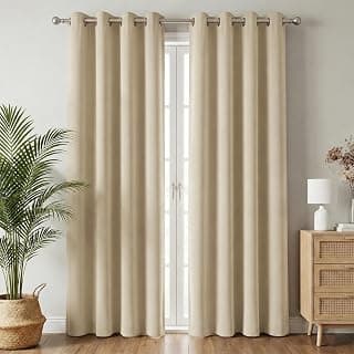 Blackout Door Curtains, 100% Room Darkening | 7 Feet |Set of 2| Faux Silk Drapes| Thermal Insulated & Noise Reducing for Living Room and Bedroom|115cmx210cm,Color- Cream