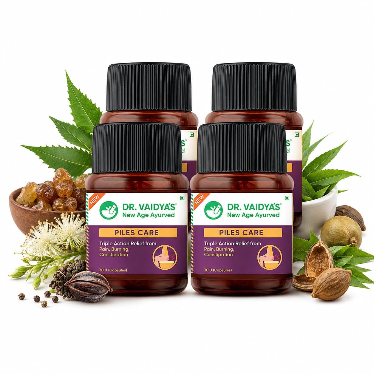 Dr. Vaidya’s Piles Care Capsules | Ayurvedic Piles Medicine for Natural Relief from Hemorrhoids, Fissures & Fistula | Reduces Pain, Itching & Bleeding | With Nagkeshar | 30 Capsules, Pack of 4
