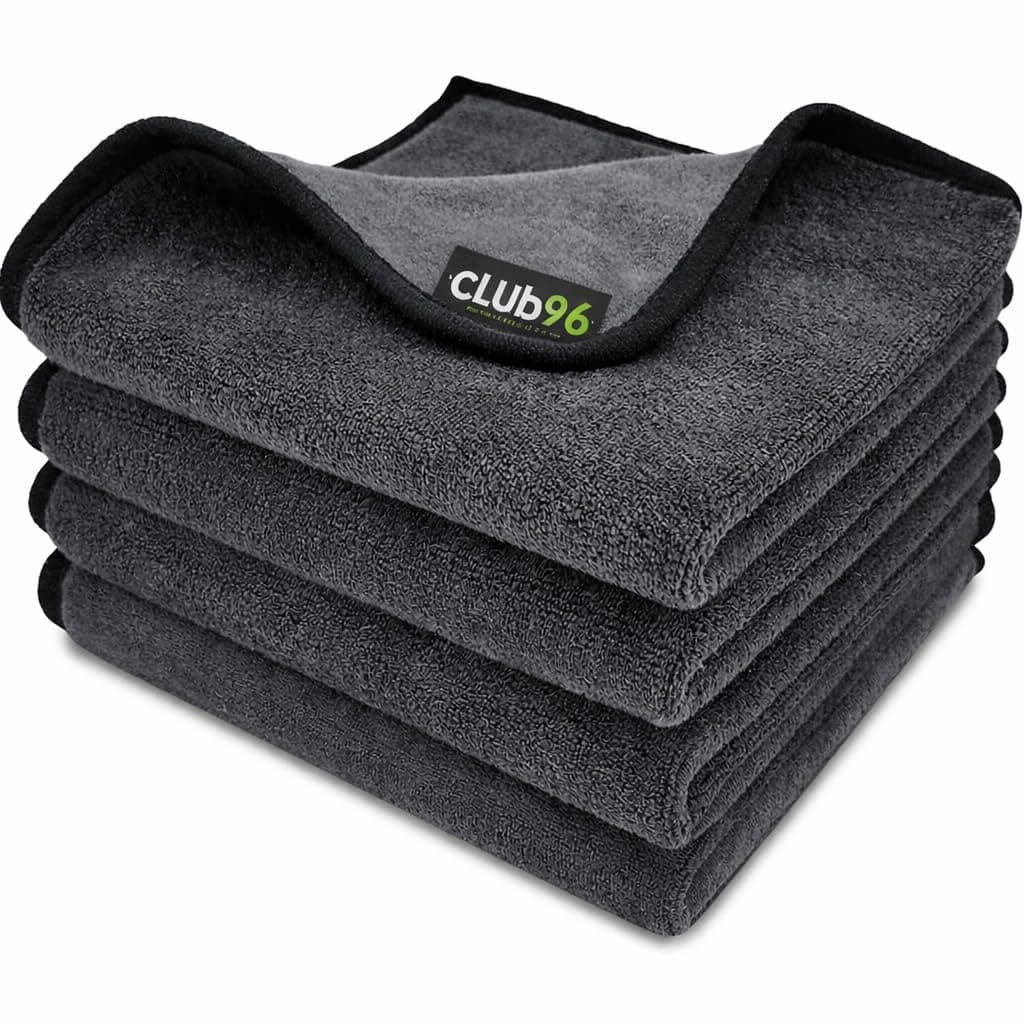 CLUB96 Microfiber Cleaning Cloth 350 GSM Pack of 4, 40 x 40 cm Thick Lint Free Cleaning Towels for Car Bike Kitchen Glass Home, Ultra Soft, Highly Absorbent, Grey