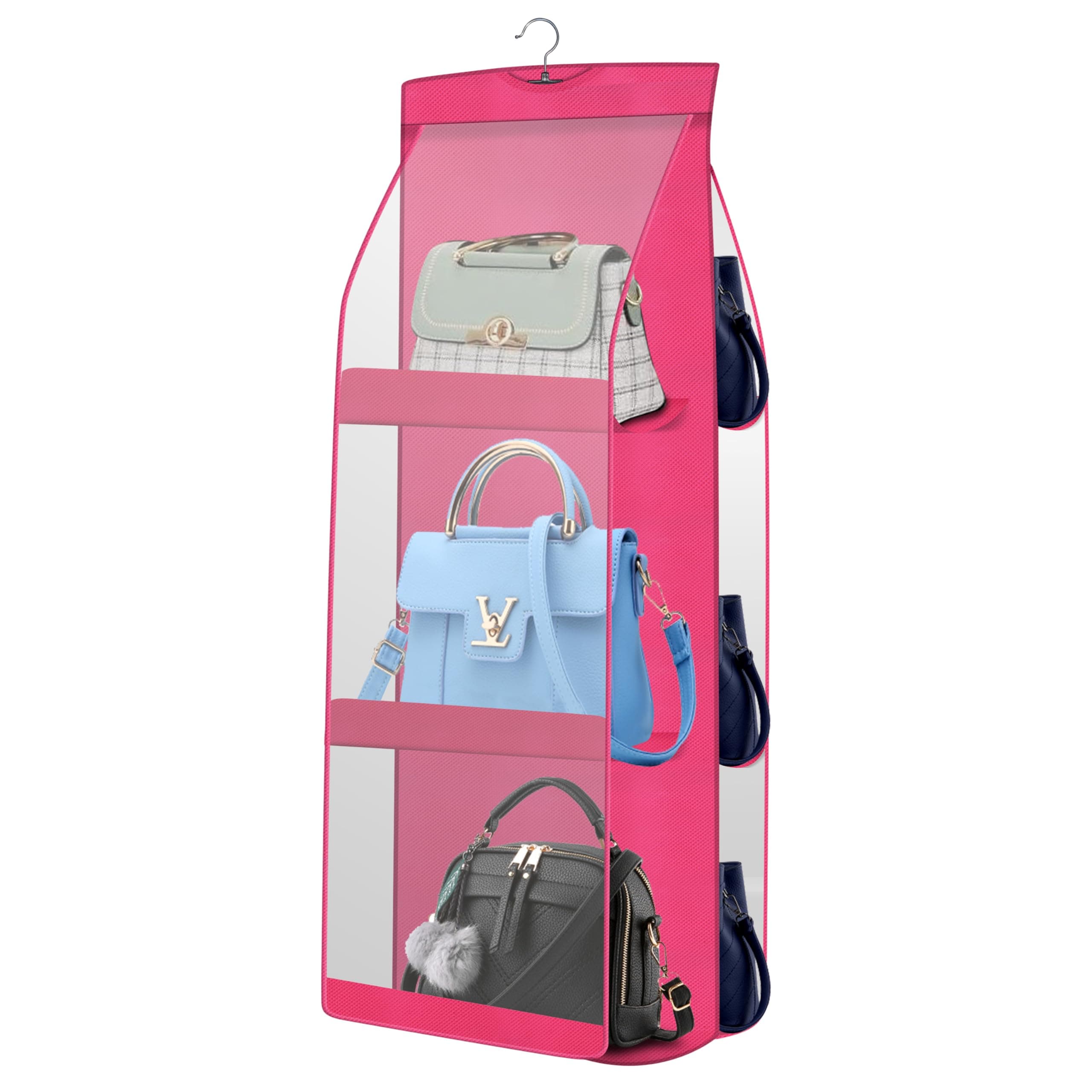 OxbOw Handbag Organizer, Bag Organiser for Ladies Handbags, Purse Organiser for Handbag, Closet for Wardrobe, Tote Bag Holder, 90 X 35 X 35 Cm (Pink)
