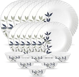 La Opala Novo Collection Opal Glass Crockery | for Family of 6 | Dinner Set 18 pcs Silken Charm | Plates & Bowls for Dining | Microwave Safe | 100% Vegetarian | Extra Strong | Light & White
