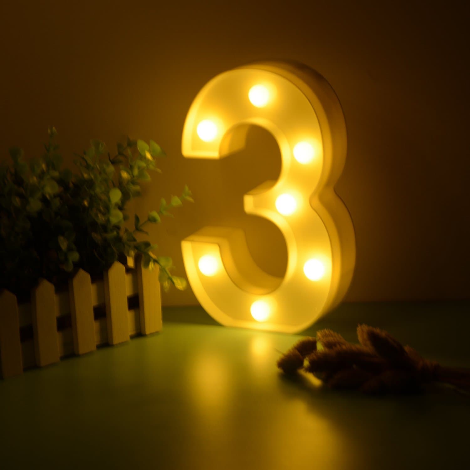 Balloonistics LED Marquee Number 3 Light - 9-Inch Cordless Battery-Operated Warm White Light Up Number Sign for 3rd Birthday, Anniversary, Wedding, Party Decoration, Photo Booth Backdrop