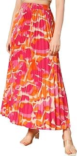 KZULLY | Fashionable Floral Printed Pleated | Maxi Length Long Skirt | Lightweight & Multicolours | Comfortable Elastic Waist for Women's