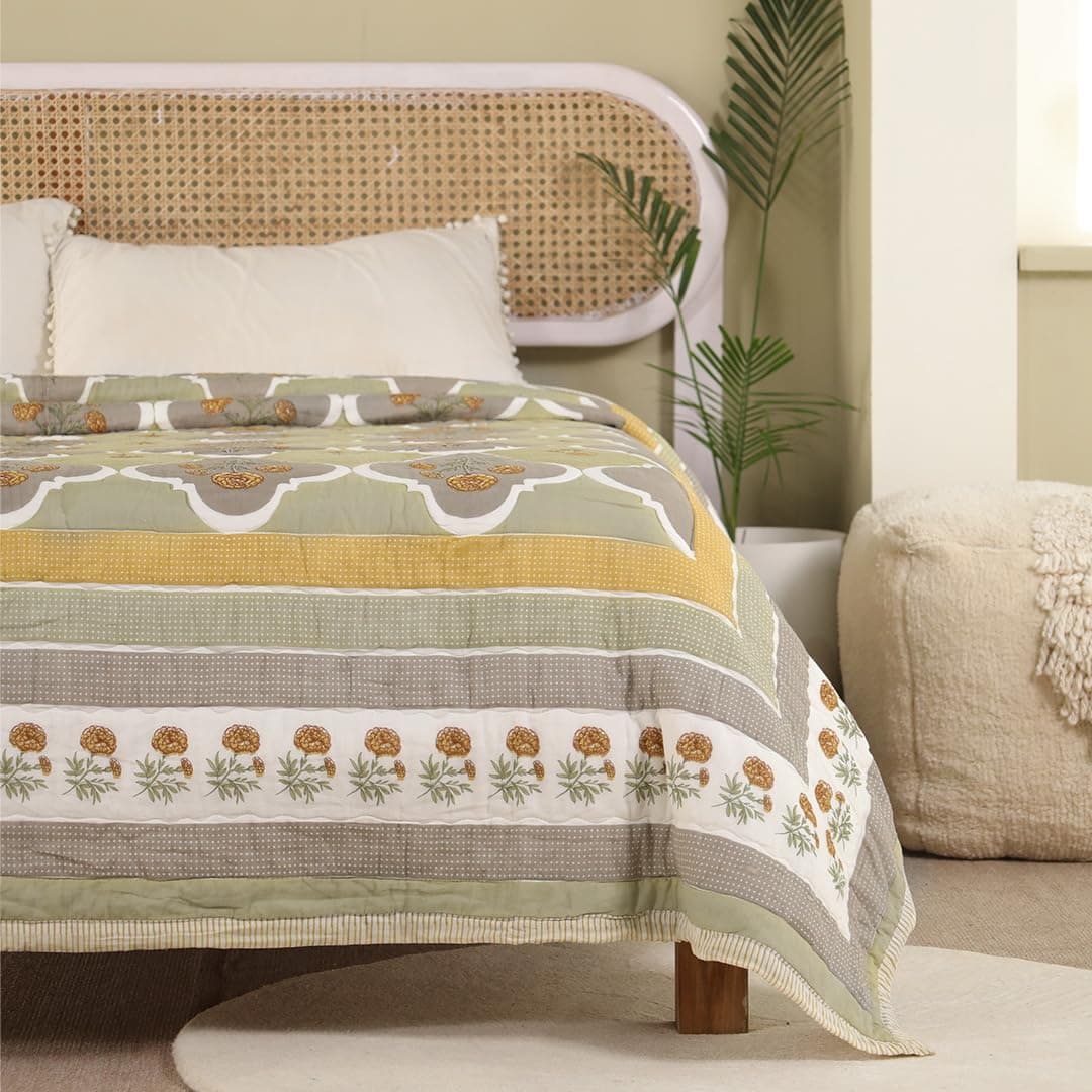 Peepul Tree 100% Cotton Malmal AC Comforter 90x108 Inches, Queen Size Best for Summers Lightweight, Soft, Breathable & Reversible AC Blanket for Double Bed, Ivory & Taupe