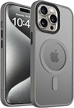 Elzzi Magnetic for iPhone 15 Pro Max Case (Compatible with MagSafe) Slim Translucent Matte Shockproof with Anti-Fingerprint Phone Case, Titanium Grey