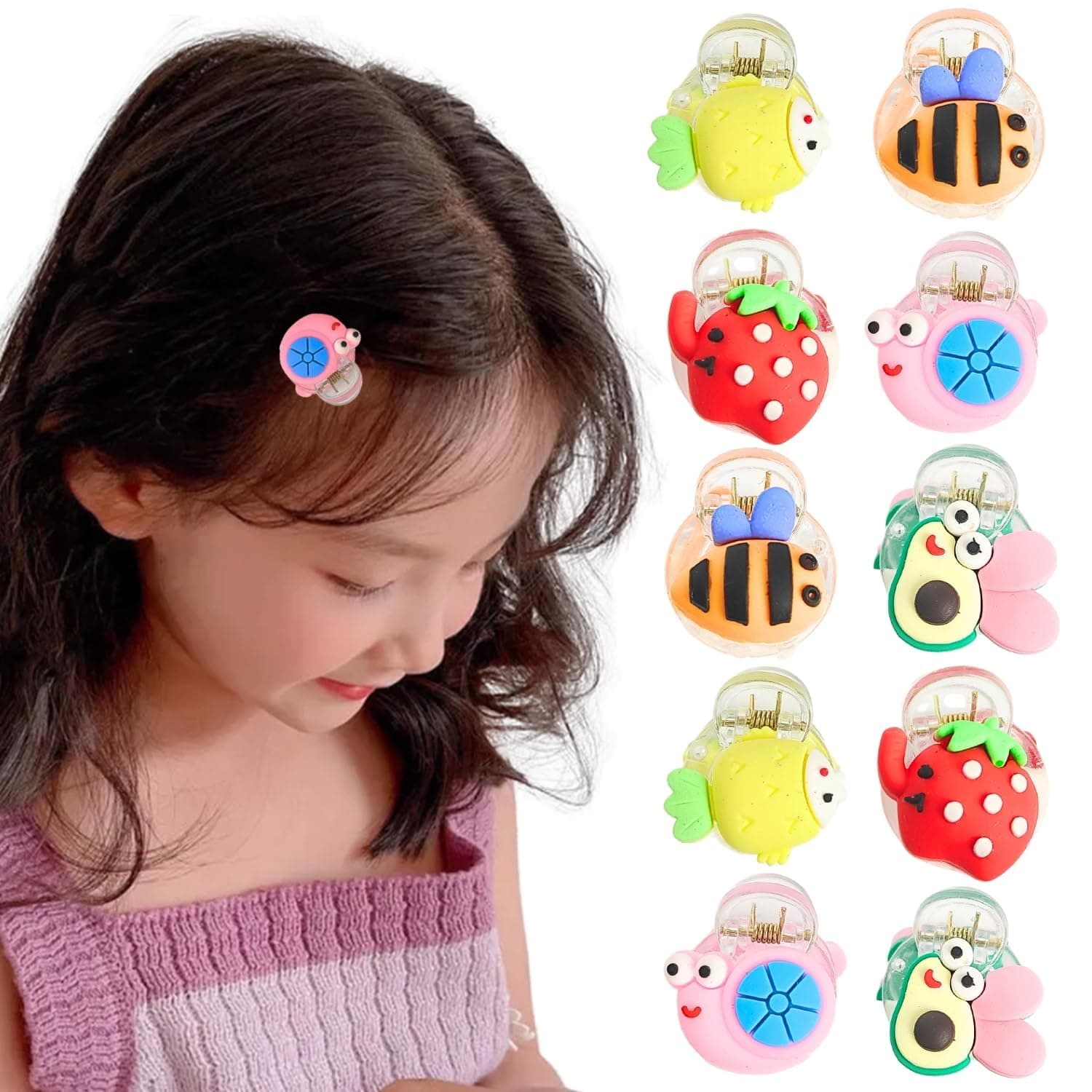 ANNA CREATIONS Baby Girls Mini Hair Claw Clips Fruits Shape Cute Butterfly Non Slip Cute Pattern Baby Hair Clip Girls Hair Accessories for Kids Girls Multicolor Set of 10 Pcs