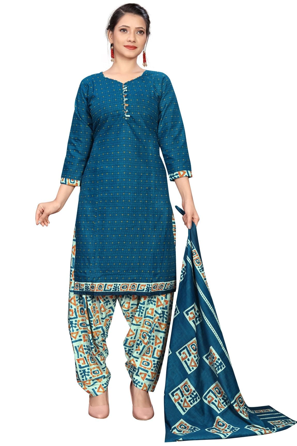 Rajnandini Women Cotton Printed Ready to Wear Patiala Salwar Suit (Readymade_RW1164-P)