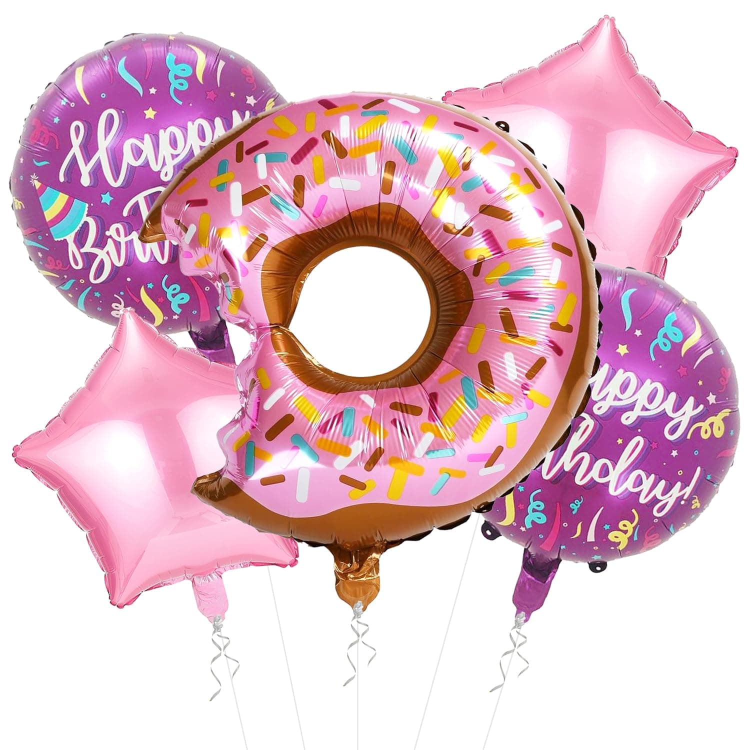 Rozi Decoration Donut & Ice Cream Theme Foil Balloons - 5 Pcs Set (Pink) - Kids Unisex - Birthday Decorations