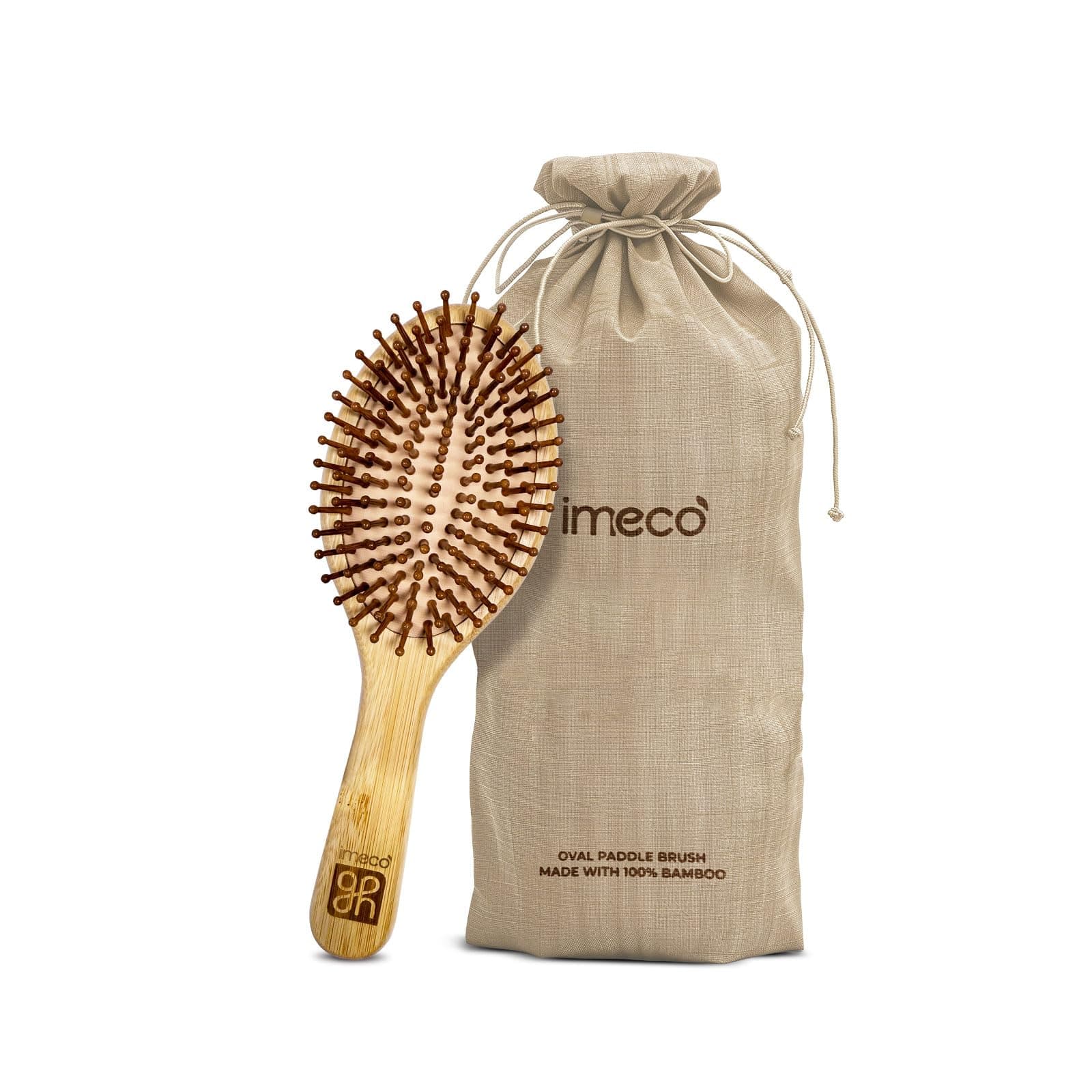 IMECO Oval Bamboo Paddle Hair Brush | Anti-Static, Scalp-Friendly, Air-Cushioned Hair Brush for Wet & Dry Hair | Gentle Detangling & Frizz Control