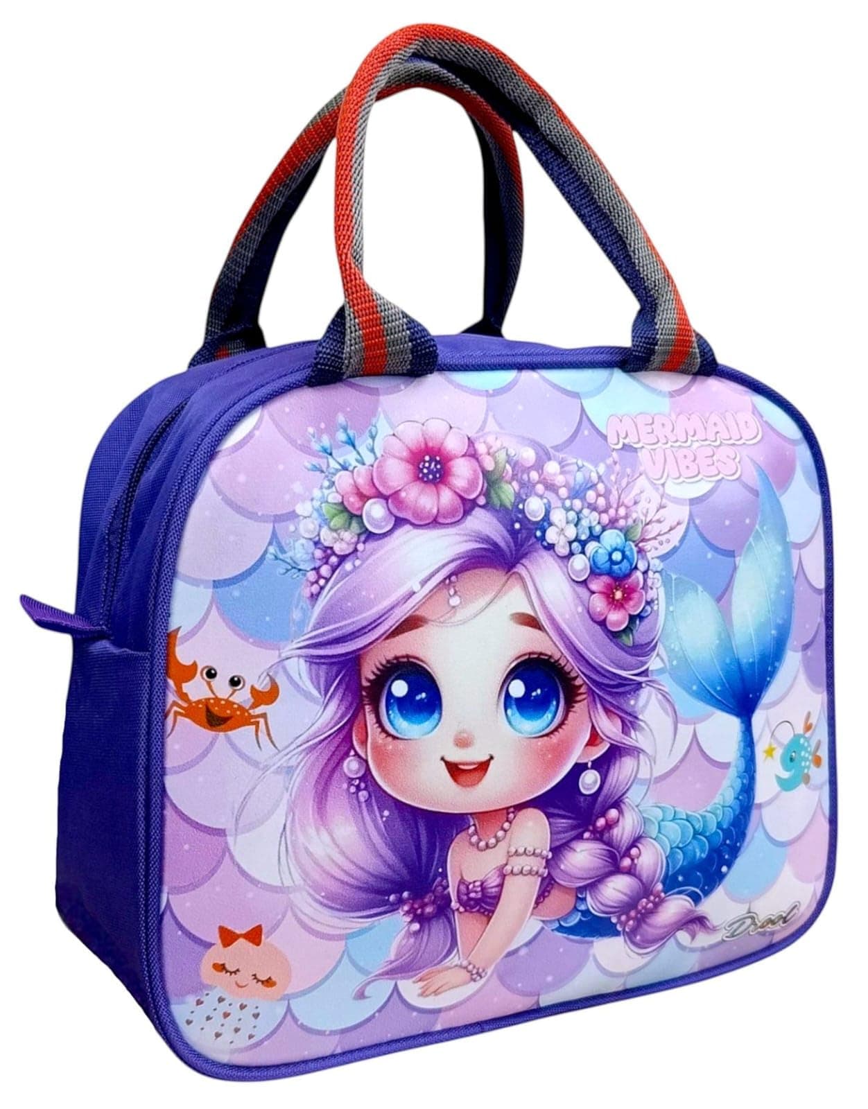 TERA 13 Lunch Bags Insulated Lunch Tiffin Carry Bag (1 pcs) Mermaid Large Size Hot Cold B-ag for Office Travel School Picnic for Girls, Boys, Men & Women, Cartoon Gift Storage Zipper Bag for Girls