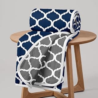 Divine Casa 120 GSM Microfiber Double Dohar | Soft & Lightweight Throw Blanket | Cozy & Breathable | All-Season Comfort | 220 x 205 CM | Moroccan Pattern | Deep Blue