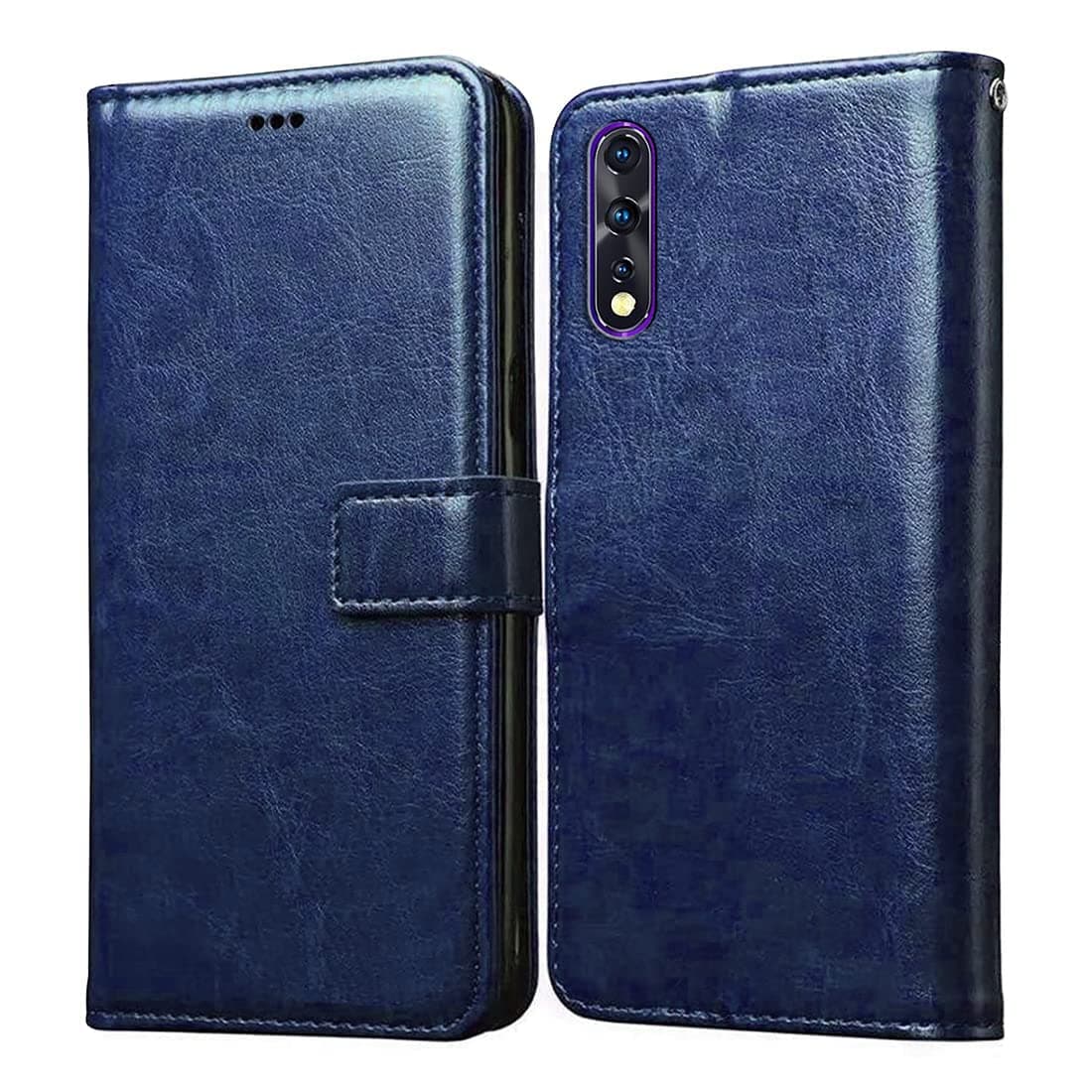 Amazon Brand-Solimo Flip Leather Mobile Cover (Soft, Flexible & Kickstand Back case) Compatible for Vivo S1 / Z1x (Blue)