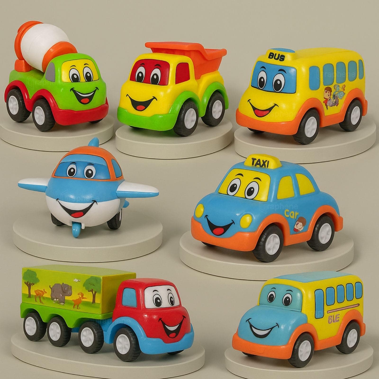 GRAPHENE Kids Unbreakable Pull Back Vehicle Push and Go Crawling Vehicle Set of 7 Child Safe, Interesting and Engaging Power Friction Car Toy Set for Boys and Girl (Multicolour)
