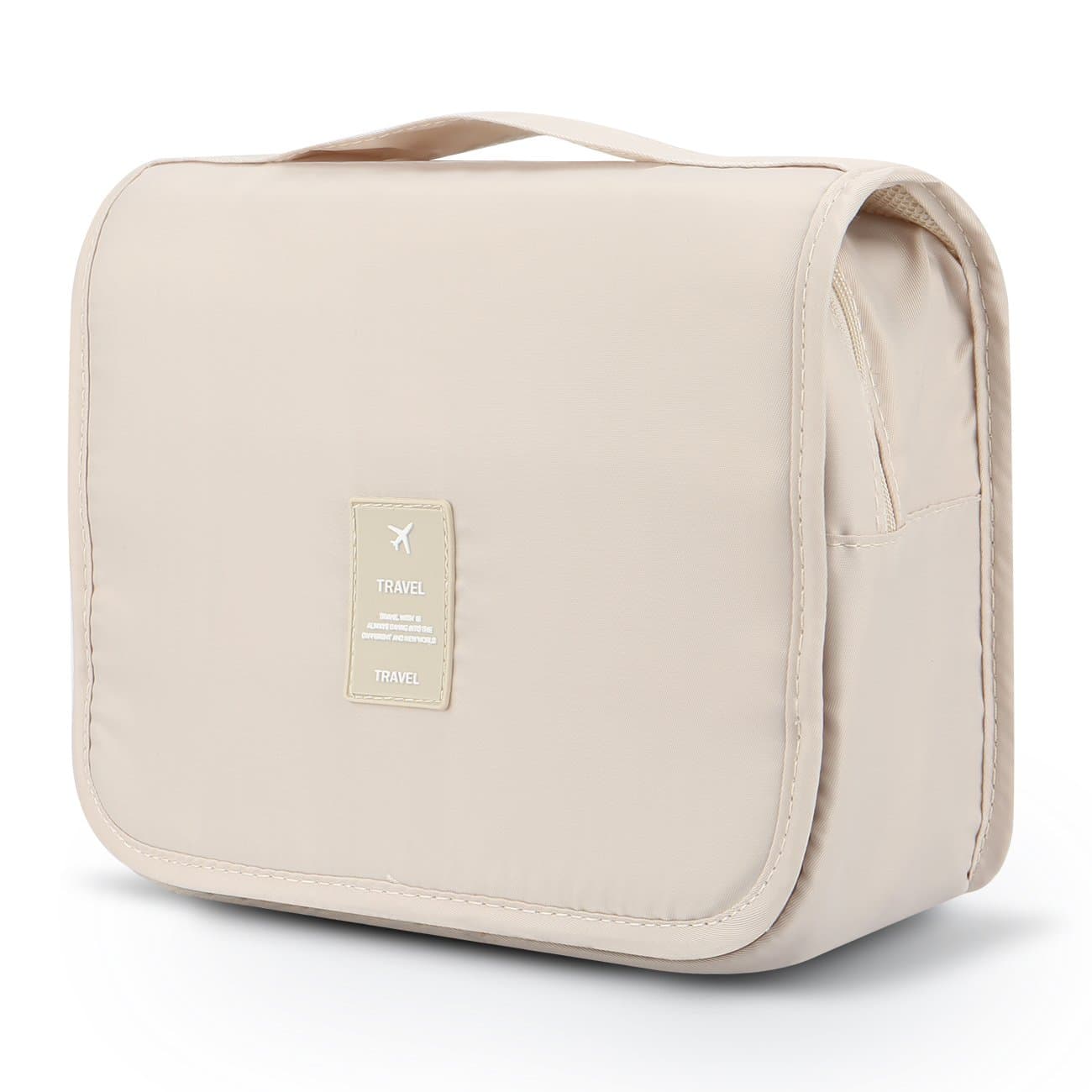 Mossio Polyester Makeup Bag, Unisex Multifunction Bottles Grooming Shampoo Travel Toiletry Kit Case TSA Approved Beige 8 Cms