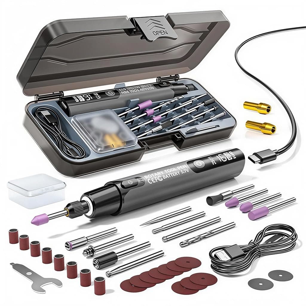 Verilux® Mini Cordless Rotary Tool for Engraving, Mini 3.7V Rechargeable Lithium-Ion Rotary Set with 6-Speed Adjustment 5000-16000 RPM and 34 Accessories for Craft, Jewelry, Wood, and DIY Detail Work