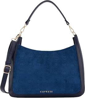 Caprese Katherine Medium Monogram Velvet Hobo Bag for Women | Premium Textured Shoulder Handbag with Multi-Compartments | Elegant Work & Party Bag with Adjustable & Detachable Strap