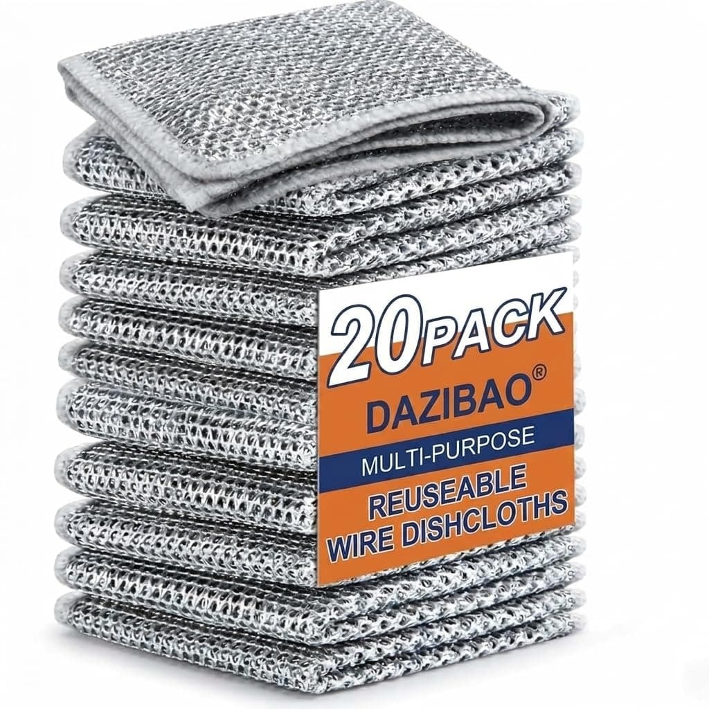 DAZIBAO® Non-Scratch Dish Wash Cloth (Pack of 20), Steel Wire Dishwashing Rags for Wet and Dry Stainless Steel Scrubber Non-Scratch Wire Dishcloth for Washing Dishes Sinks Counter (20)