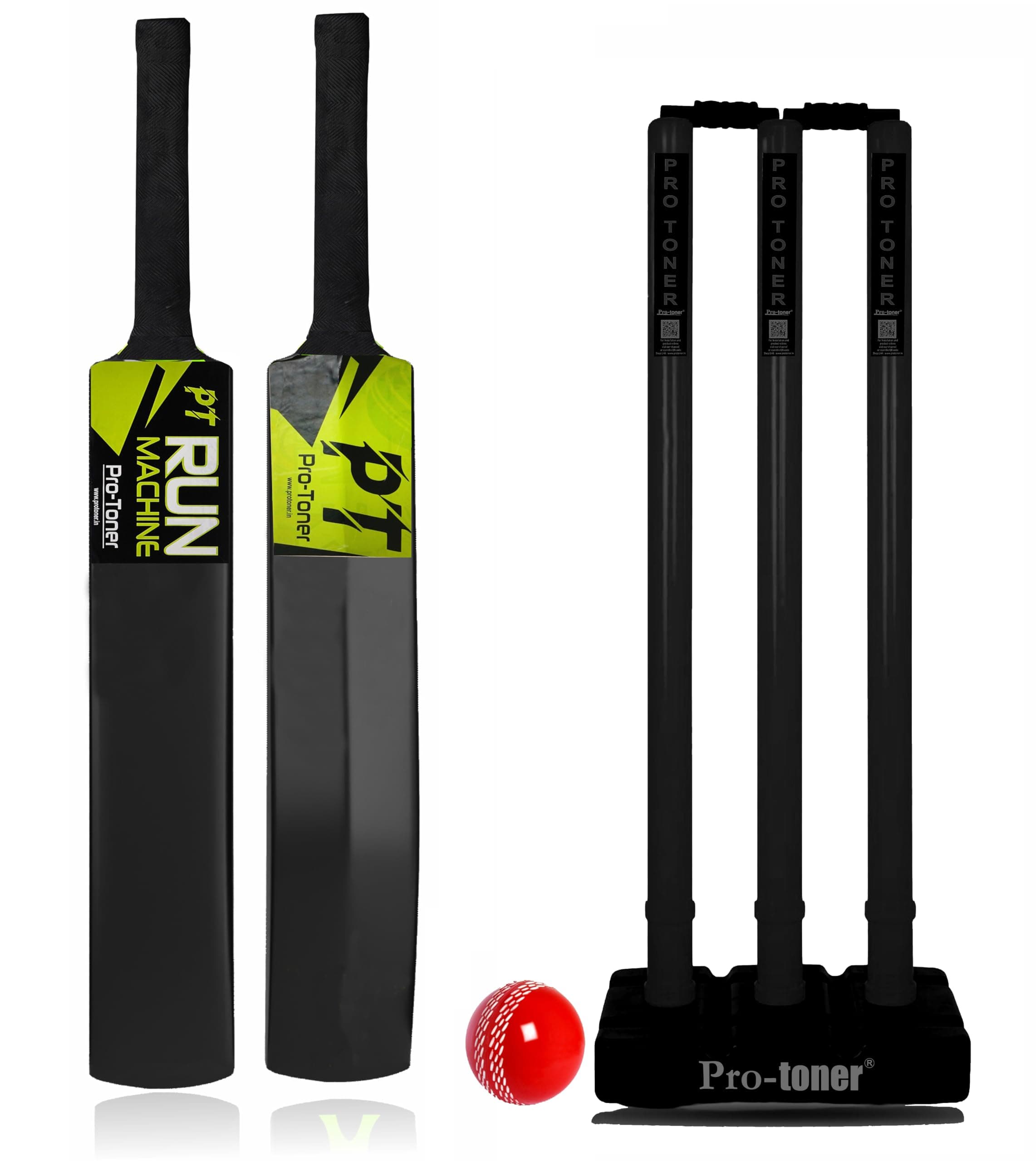 Protoner Cricket Set, Full Size Bat with 3 Stumps Stand and Wind Ball kit, Black and Neon Green