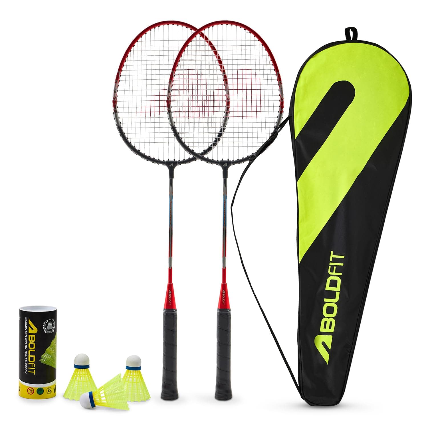 Boldfit Badminton Rackets Aluminium Badminton Racket with Full Cover Bag Standard Shuttle Bat Match Shuttle Bats Lightweight Badminton Shuttle Bat Aeroflex - Red Set