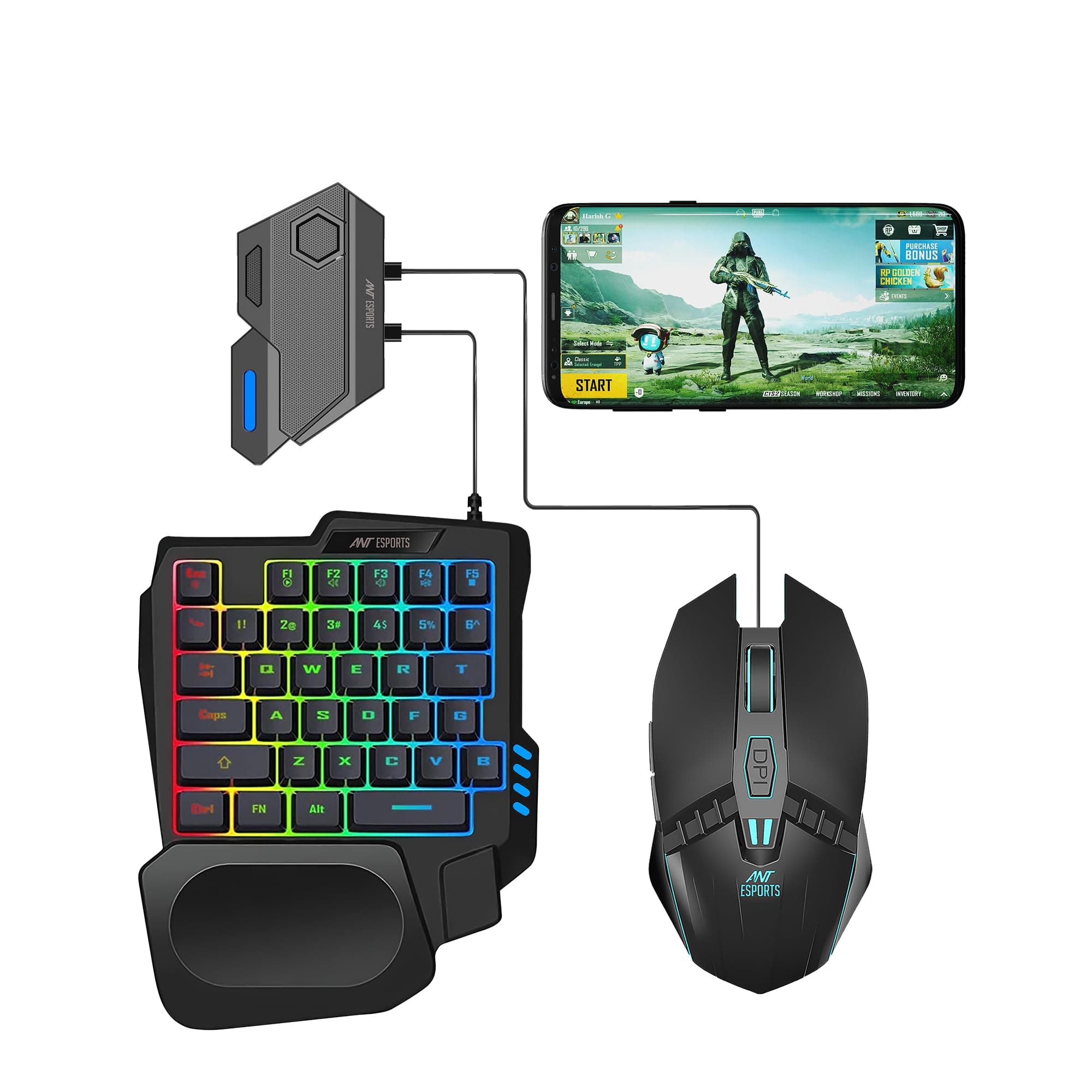 Ant Esports MG401 4-in-1 RGB Keyboard & Mouse Combo with One-Hand Keypad, 3600 DPI Optical Mouse, Bluetooth Receiver & Phone Stand for Android, BGMI, Free Fire & Call of Duty