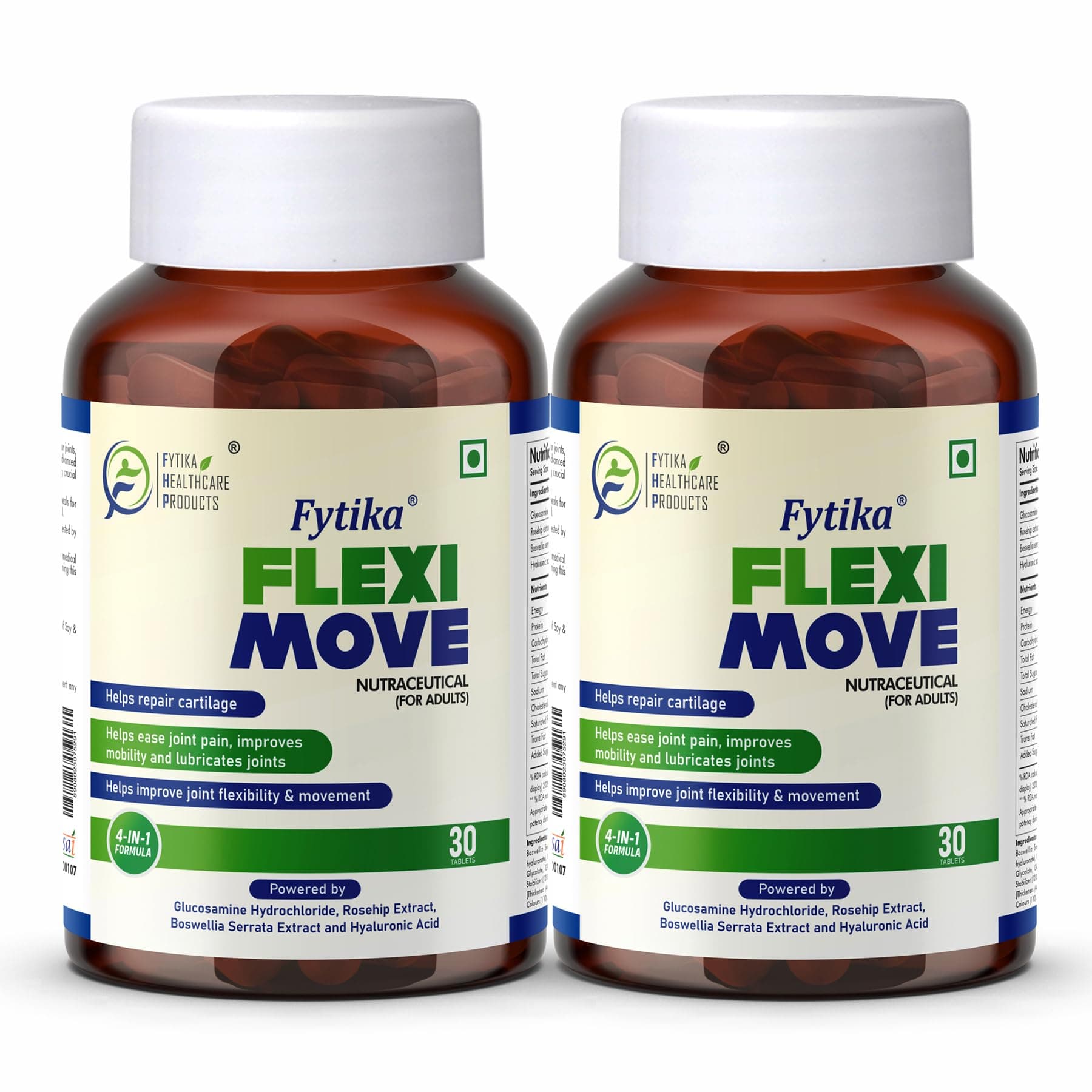 Fytika Flexi Move - 30 Tablets each (Pack of 2) | Joint Support Supplement, Glucosamine, Rosehip, Boswellia Serrata, Supports Bone, Joint, Cartilage Health, For Men, Women