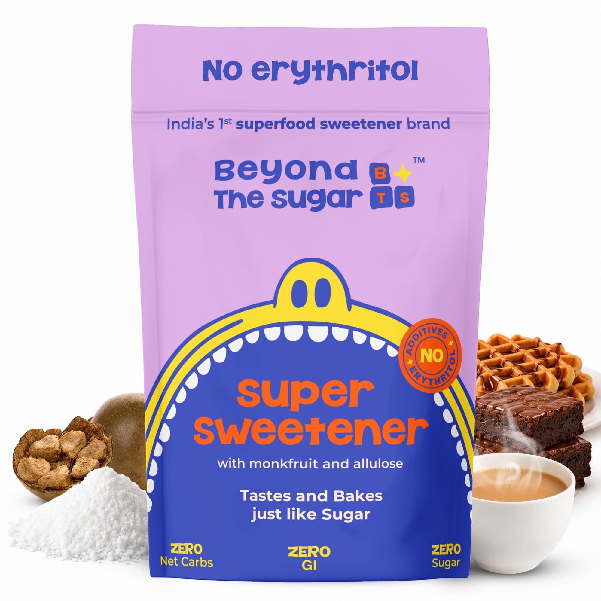 Beyond The Sugar Monkfruit Sweetener Powder | Monk Fruit and Allulose | | No Erythritol | Zero-Calorie Sugar Substitute | 1:1 Sugar Replacer | Keto & Diabetic Friendly | 300gm (Pack of 1)