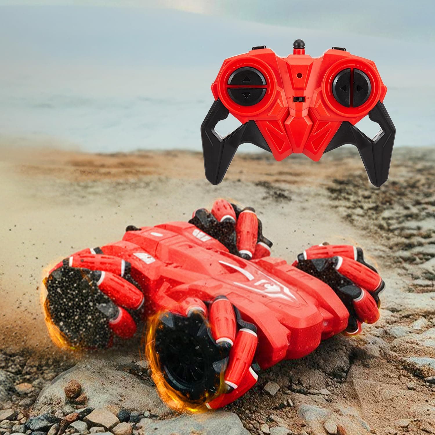 Amazon Brand - Jam & Honey Remote Control Drift Stunt Car Toy | 4x4 RC Car for Kids & Adult | High Speed Racing Car | Omni-Directional Wheels | 360° Rotation | RGB Lights Music | Red
