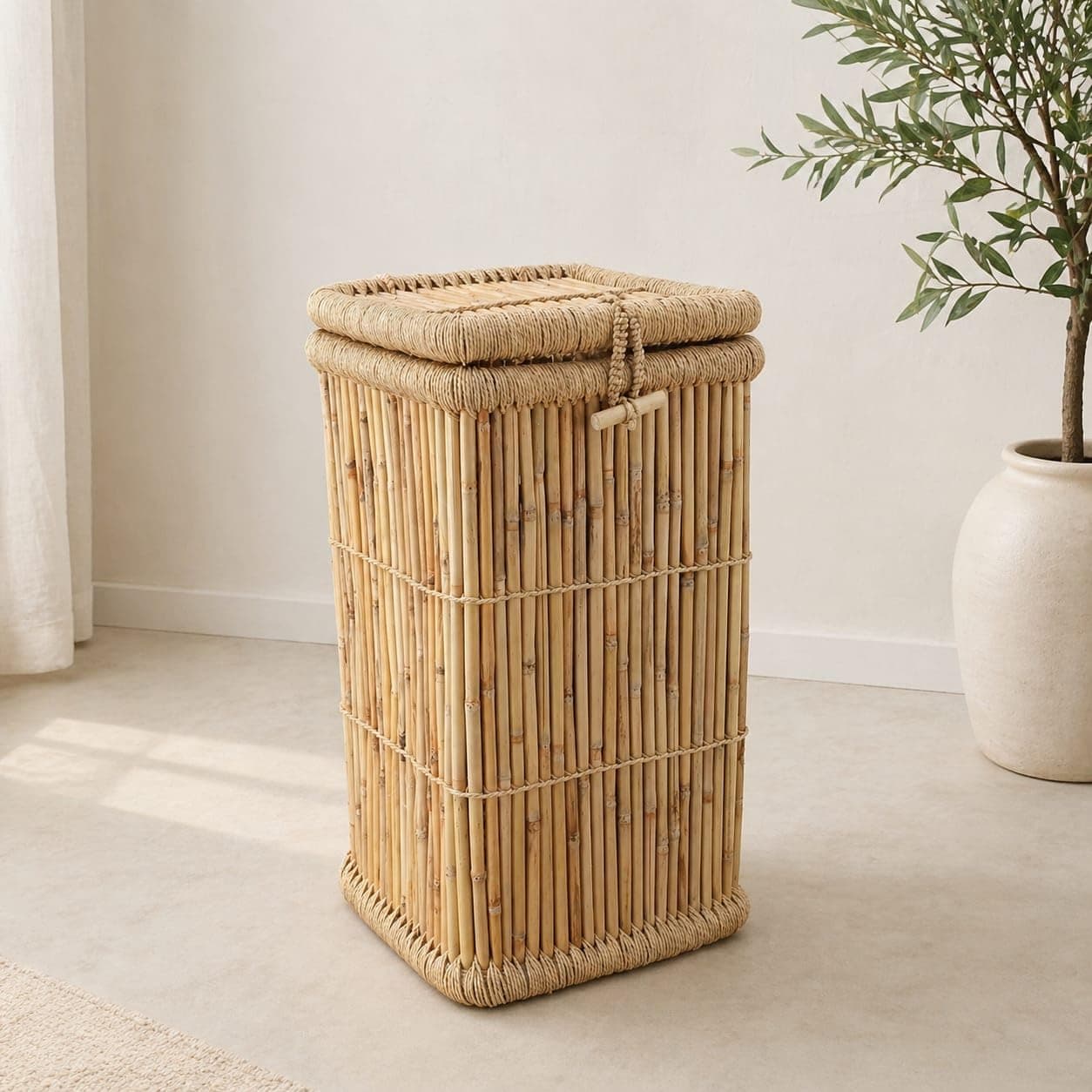 Richa Crafts Premium Bamboo Laundry Hamper with Lid – Handmade Wooden Clothes Basket, Eco Friendly Laundry Organizer for Home, Bathroom, Dorm