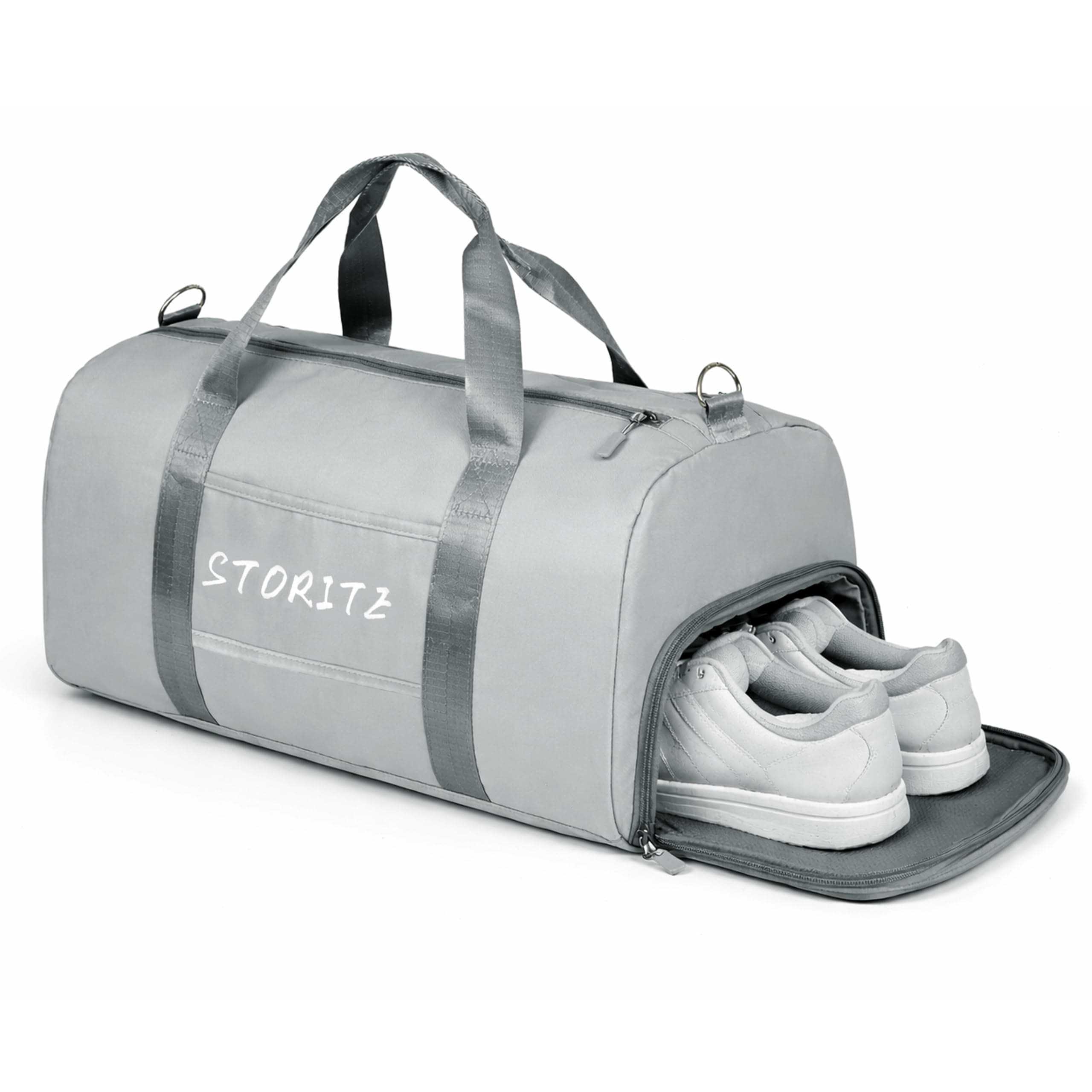 Storite 24L Travel Duffle Bag, Grey, 46x23x23 cm | Water Resistant Nylon, Spacious Storage, Shoe Compartment, Wet Pocket, Lightweight, Travel, Sports, Overnight Use
