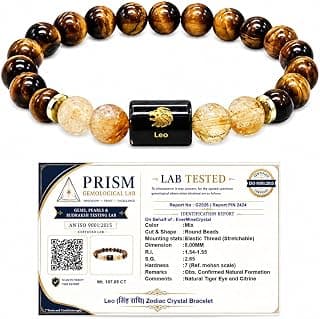 Leo Zodiac Bracelet (सिंह राशि) | Certified Healing Crystal for Confidence, Motivation & Positive Energy | Original Tiger Eye & Citrine | Bracelet for Man & Woman | Gift for Man & Woman