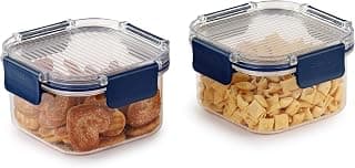 CELLO Stacklock Square Pet Storage Jar for Kitchen Set of 2 Pieces, 450 ml Blue | Freezer & Fridge Safe, Airtight Stackable Pet Kitchen Storage Box Jar Container Set for Beans, Whole Grains, Spices