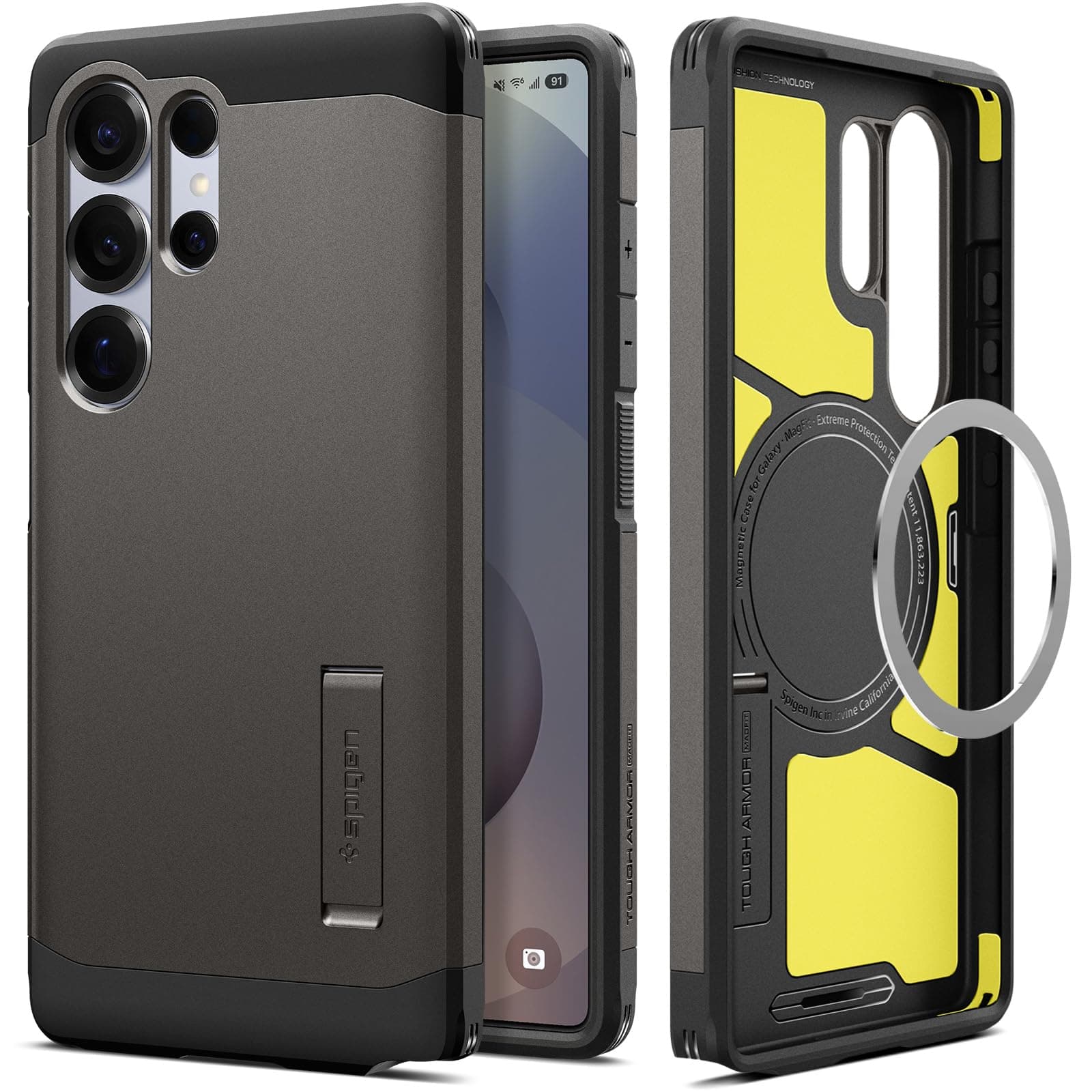 Spigen Tough Armor (AI) MagFit | Samsung Galaxy S25 Ultra Case [MagSafe] [Kickstand] Galaxy S25 Ultra Back Cover | TPU+PC - Gunmetal | AI
