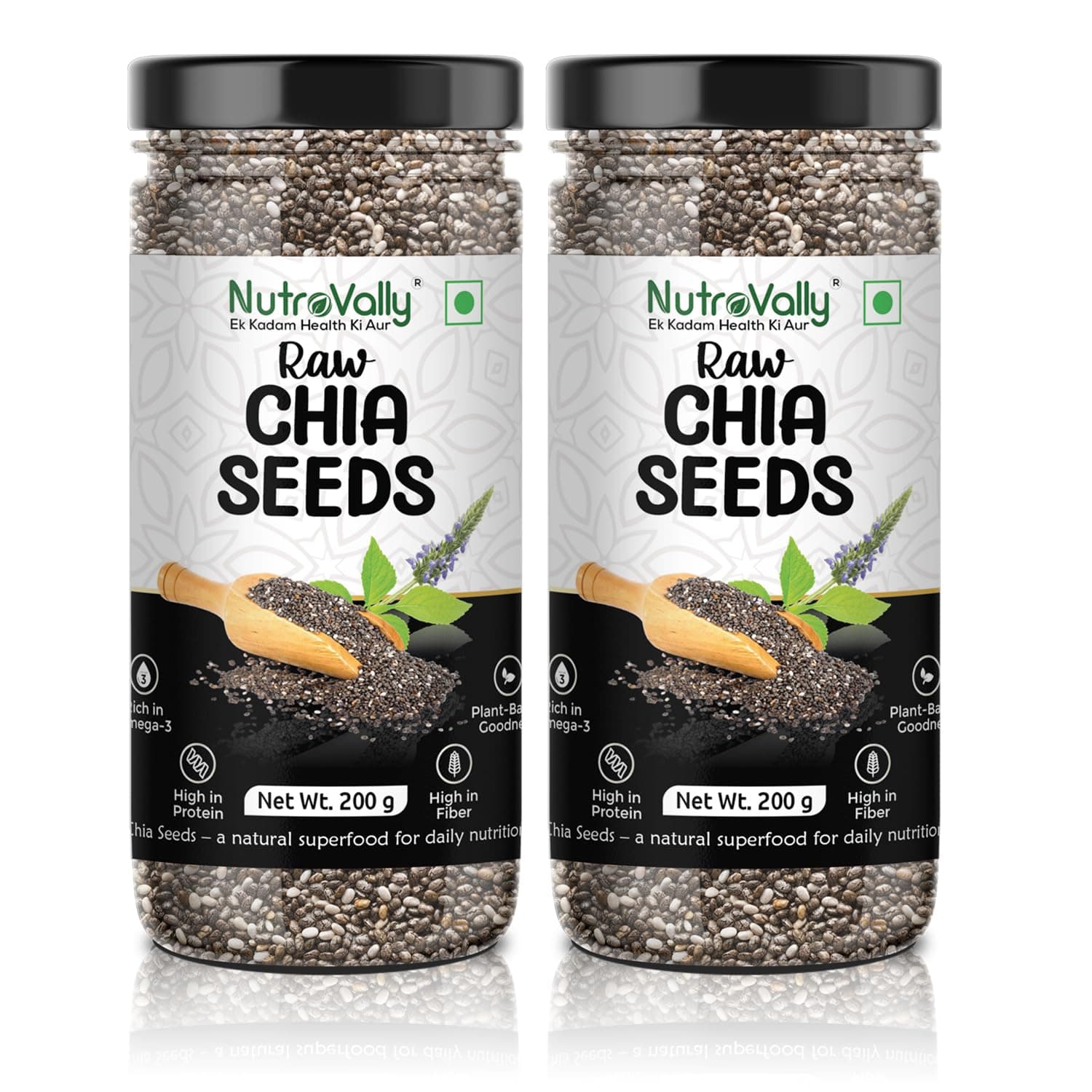 NutroVally Raw Chia Seeds for Weight Loss | High in Omega-3, Calcium, Protein & Fiber | 100% Natural & Unroasted | Gluten-Free Superfood | Pack of 2 (200g Each) – Total 400g | Vegan| seeds combo