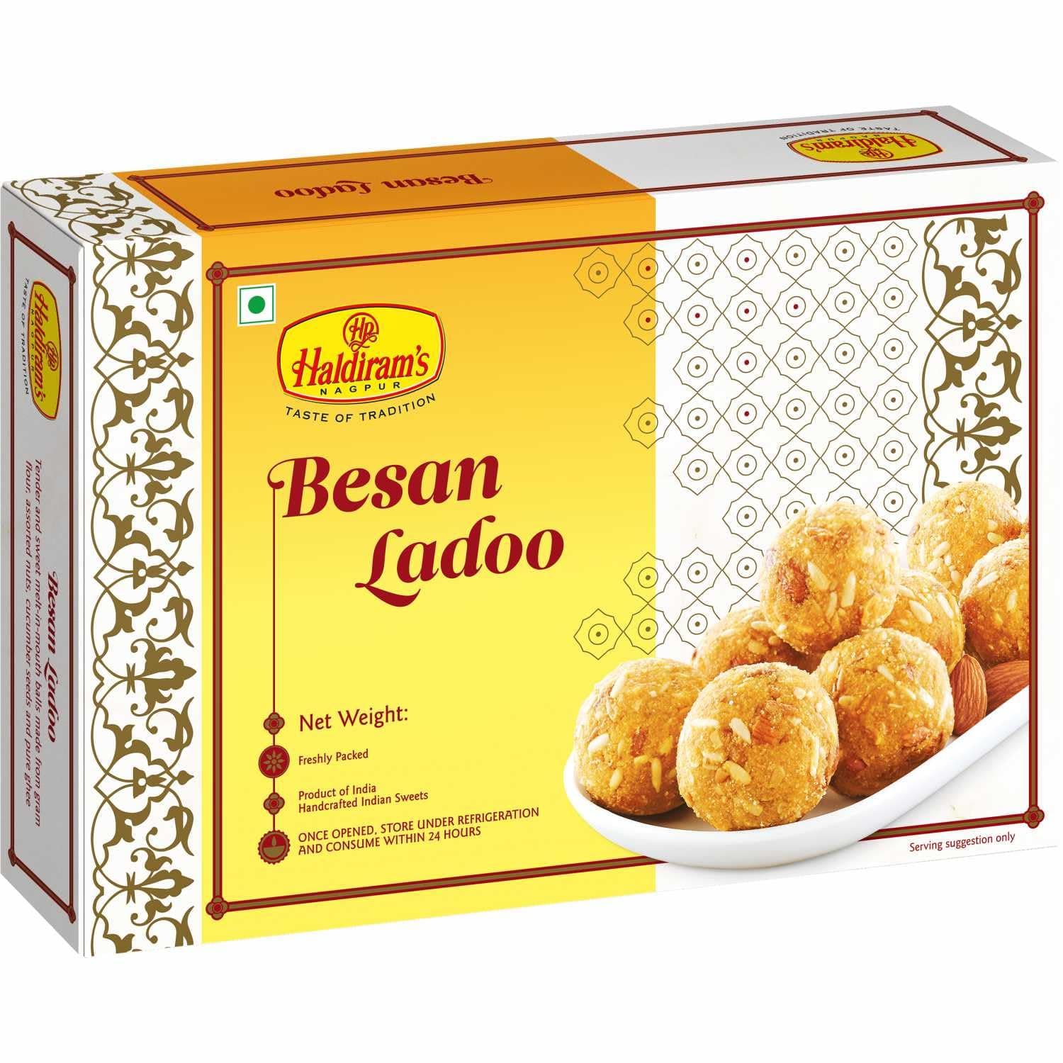 Haldiram's Nagpur Besan Ladoo 500 g with Small Diya + Free Diwali Greeting