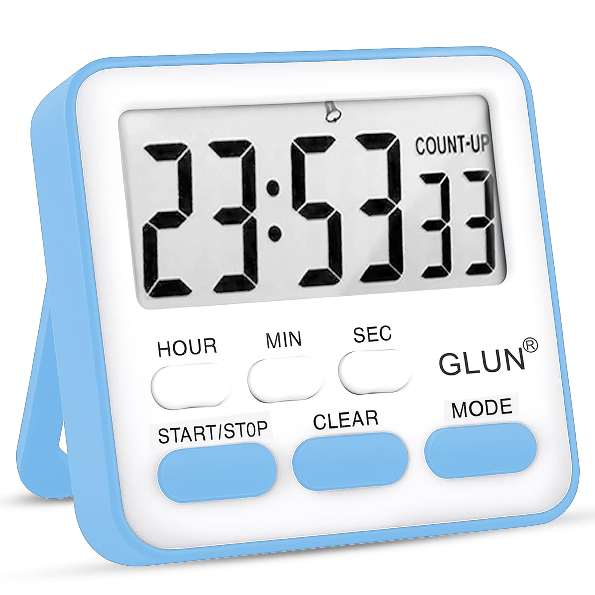 GLUN® Digital Kitchen Timer & Stopwatch, Large Digit Countdown, Loud Alarm Clock with Back Magnetic Retractable Stand for Baking, Cooking Study, Office, Gym, Athlete and Student (Blue)