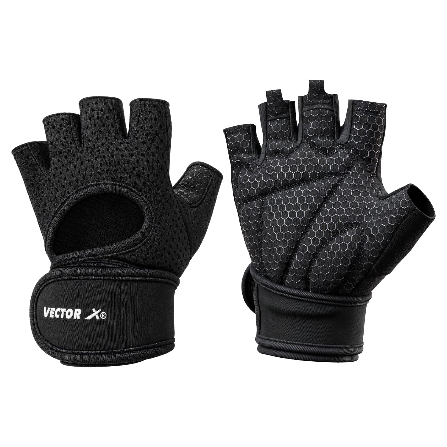Vector X Phantom Workout Gloves with Wrist Support for Men & Women, Padded Gel Foam Palm, Anti-Slip Grip Exercise & Fitness Gloves for Weight Lifting, Cycling, Gym, Training, Breathable and Snug fit