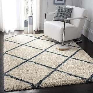 Super Soft Shaggy Rug | for Living Room Bedroom Kids Room | Polyester Microfiber Faux Fur Texture Design Home Decor | Ivory Tiles Feet- 3x5