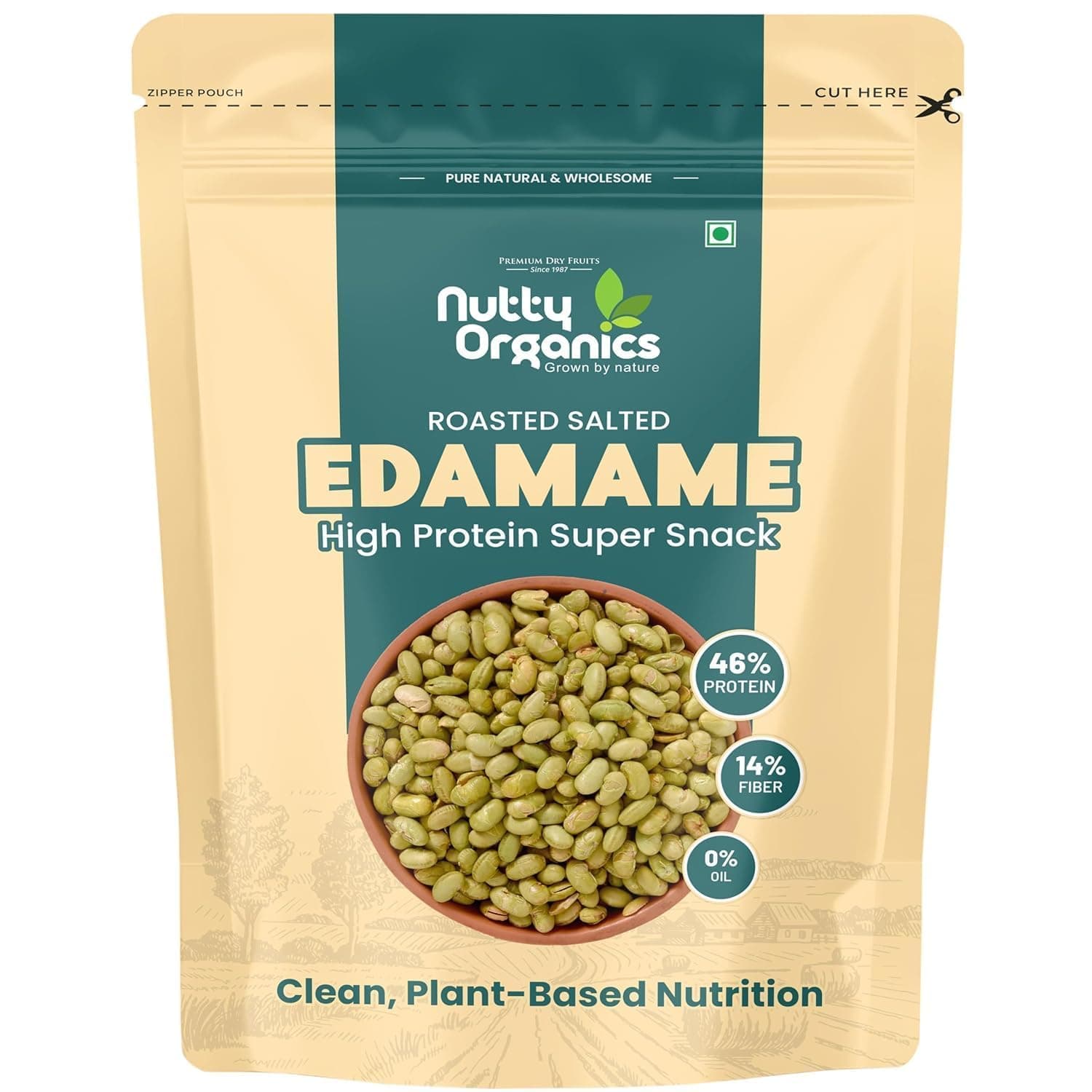 Nutty Organics Roasted Salted Edamame, 1 kg (46% Protein, 14% Fiber, Lightly Salted Young Green Soybeans, Highest Plant Protein Supersnack) 500g*2