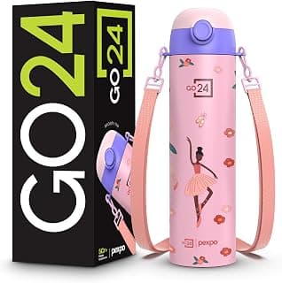 Go24 pexpo Stainless Steel bottle for kids girls Sporty Pink - Dancing Girl | 700ml Lightweight single-wall water bottle with leakproof lid, BPA-free, ideal for school, office, gym, travel, Sipper Cap
