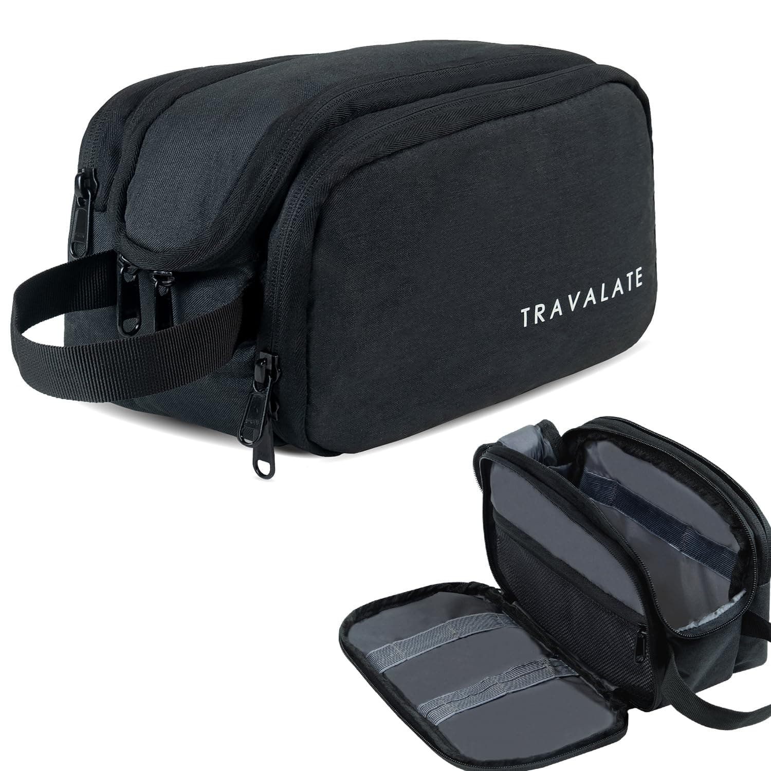 TRAVALATE Polyester Water-Resistant Toiletry Bag Shaving Kit for Men and Women | Multipurpose Cosmetic Pouch, Medicine Bag, Travel Organizer Kit Bag - Black