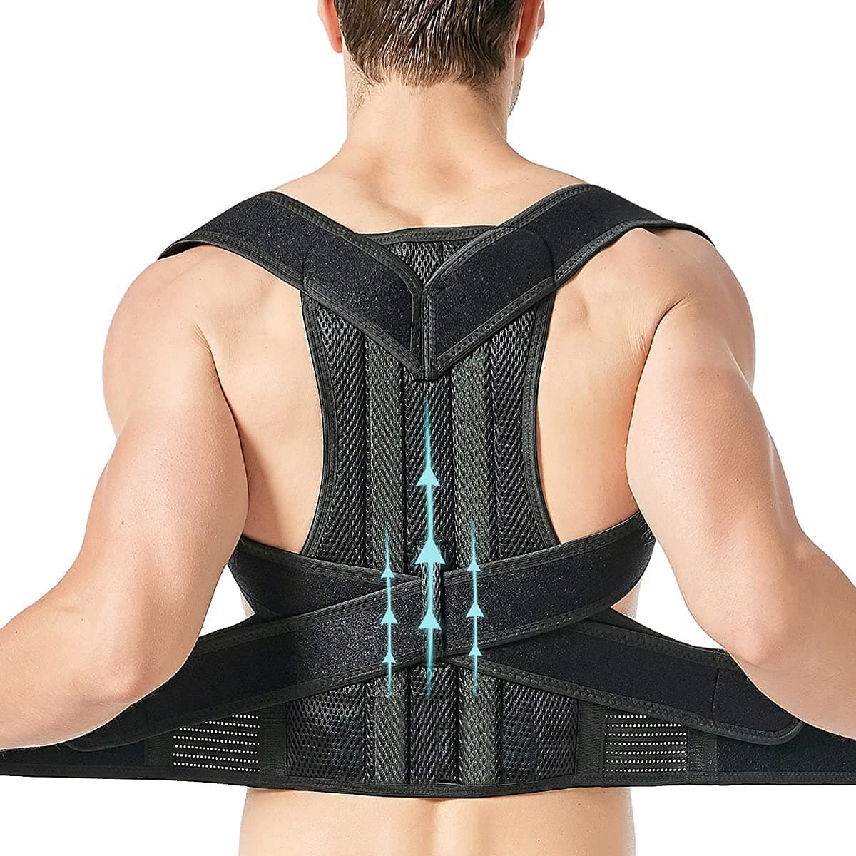 DOLTAS Back Brace Posture Corrector Belt For Lower And Upper Back Pain Relief with Breathable Air Mesh Fabric for Man & Woman Universal (BLACK)