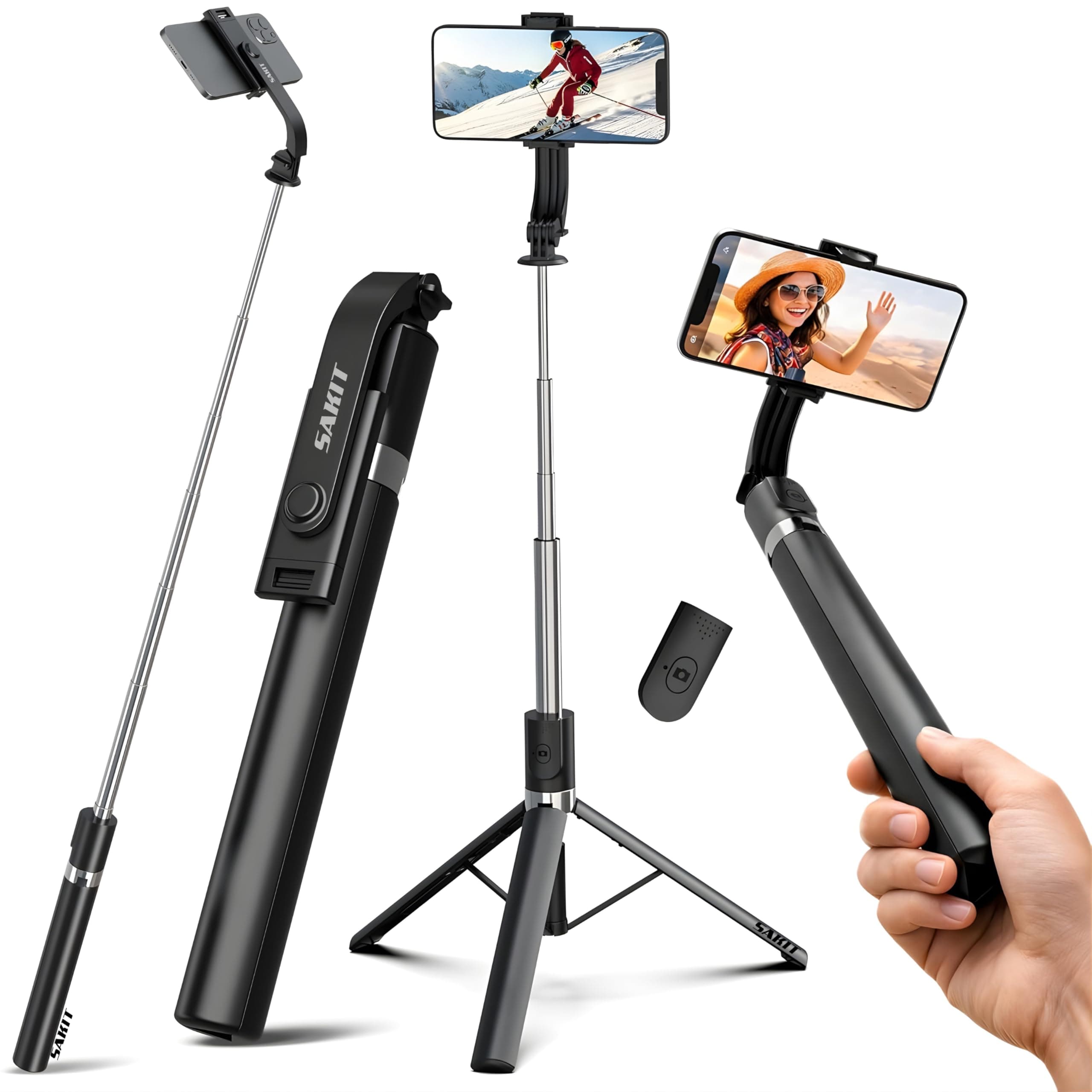 Sakit® T9 Selfie Stick Tripod, 67 Inch (170CM) Reinforced Tripod for Mobile Phone, Multi-Functional Bluetooth Long Selfie Stick for Travel,Vlogging,Compatible with iPhone and All Smartphones