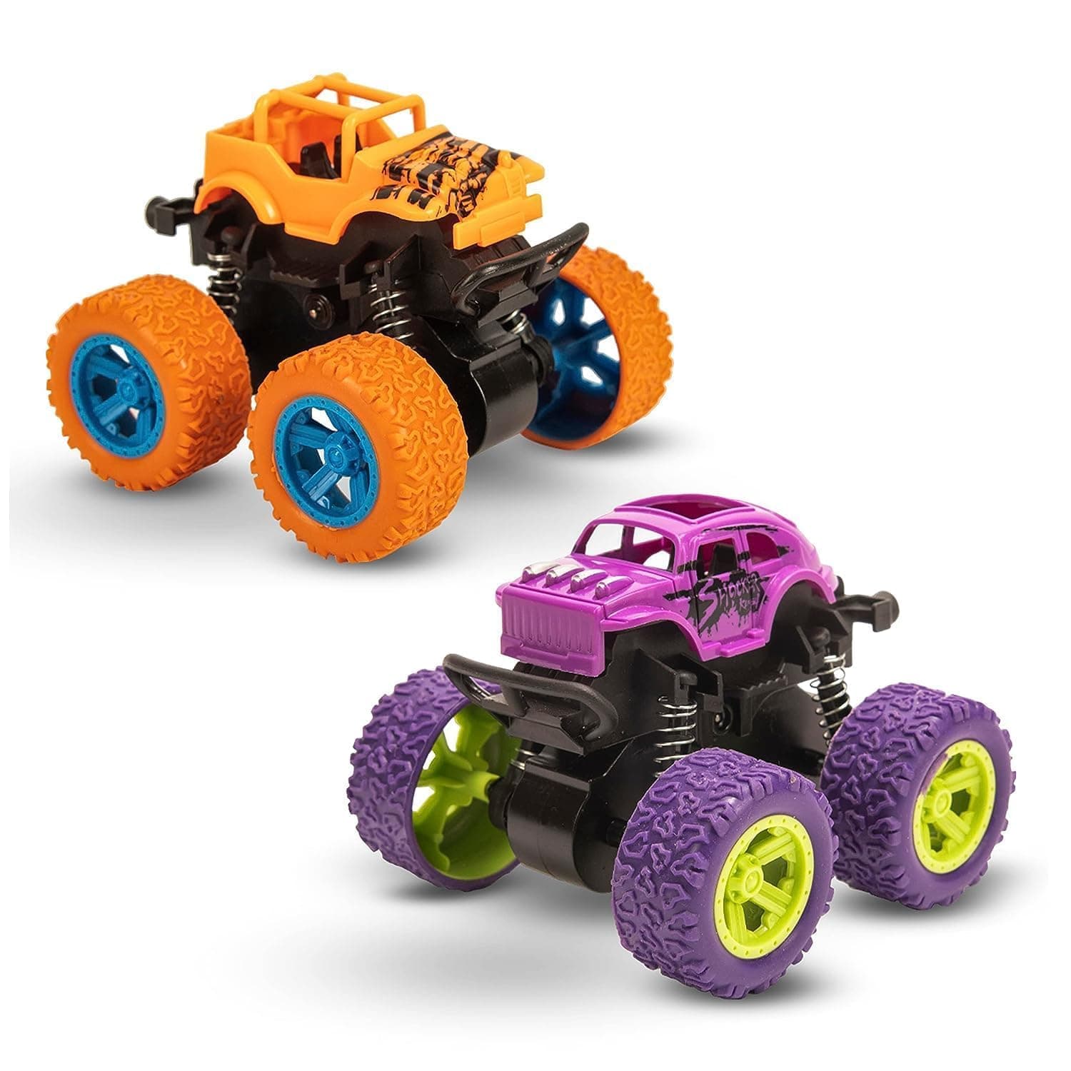 Sky Tech® Monster Trucks (Pack of 2), Friction Powered Monster Car Toys for Boys 3-7 Years Old, Durable High-Density Alloy and Non-Toxic Plastic, Non-Slip Tires for Educational Play(Pack of 2)