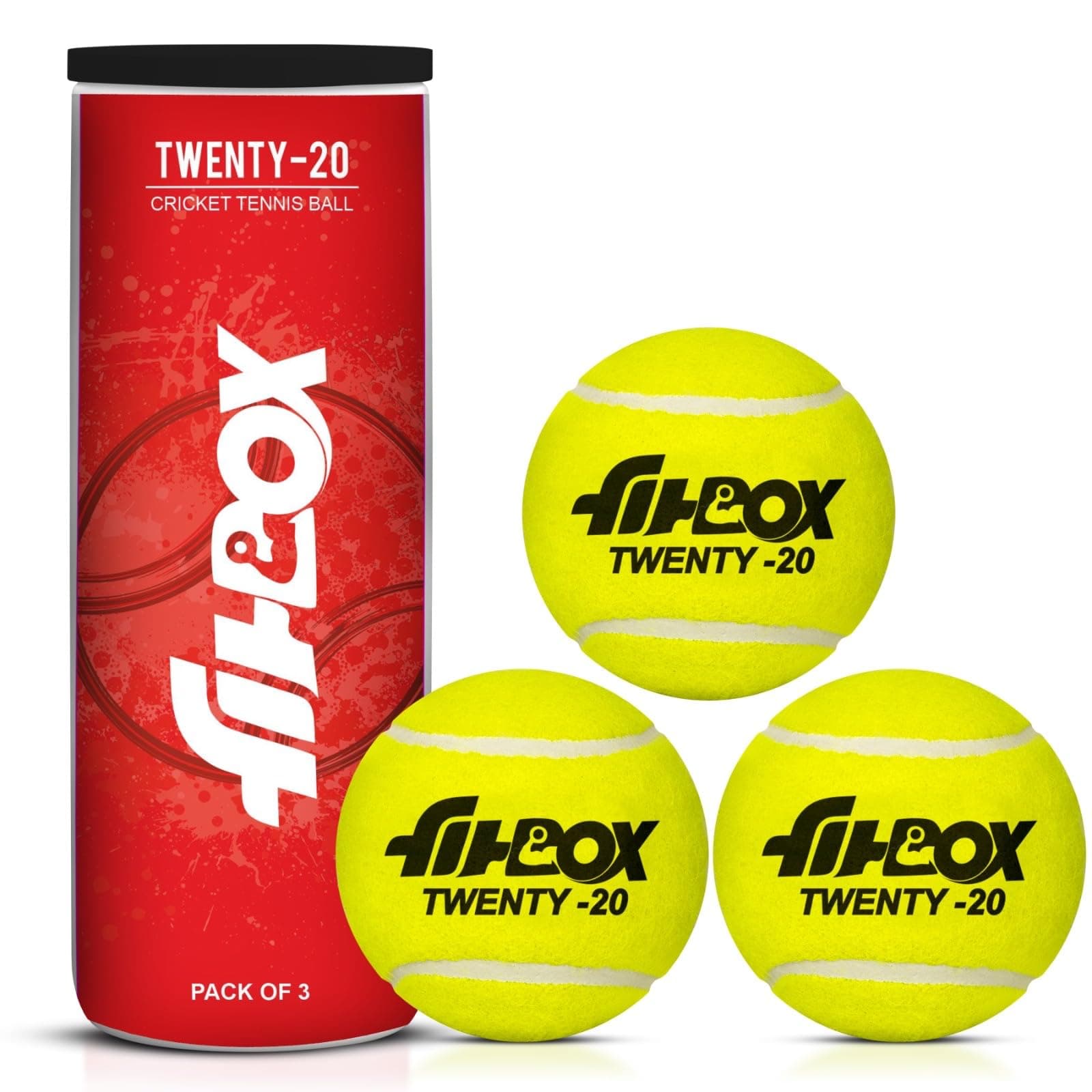 FitBox Sports Blend Tennis Twenty20 Ball (Can of 3) Tennis Ball, Cricket Ball for Street Match Cricket Ball Tennis & Lawn Cricket, Yellow
