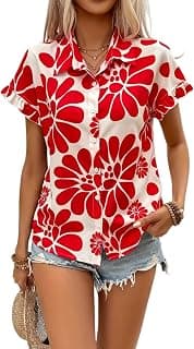 Gufrina top for Women Stylish Western|Shirt Type top|Half Sleeve|Fabric Rayon| Collar Neck | Floral Print Button Front Blouse|Casual Regular fit