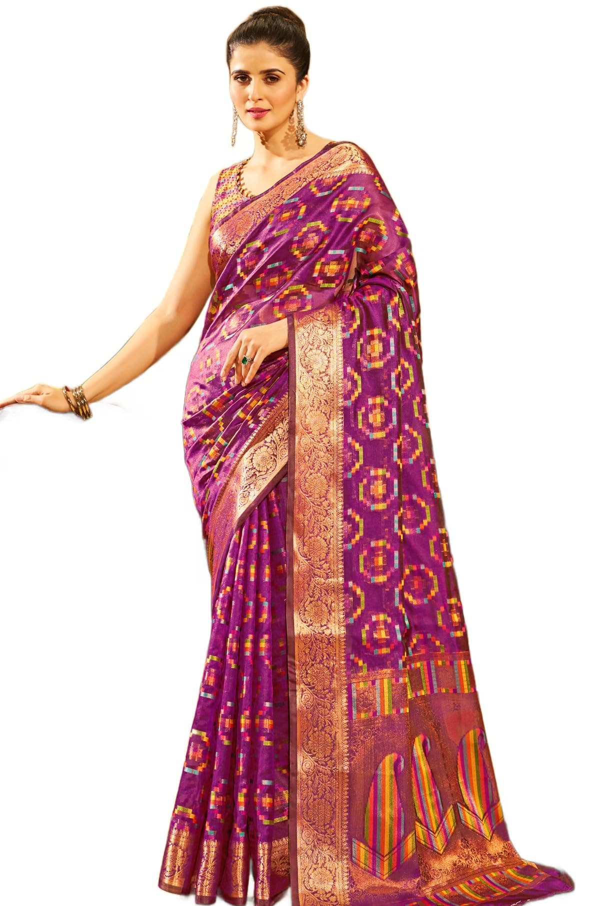 SWORNOF Women's kanjivaram banarasi silk saree for Patola festival Wedding silk with rich pallu Design sarees for women with blouse piece