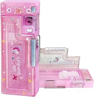 FunBlast Magnetic Pencil Case With Sharpener Hello Summer Themed Luxury Pencil Box For Kids Stationary Organizer Pencil Box For Girls, Kids, Boys (Pink, Plastic)