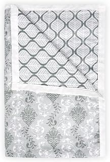 Divine Casa 120 GSM 100% Cotton Cambric 3 Layered Super Soft Jaipuri Razai Single Bed for Mild Winter | Light-Weight AC Room Blanket | Printed Reversible Dohar- Glacier Grey| TC - 120