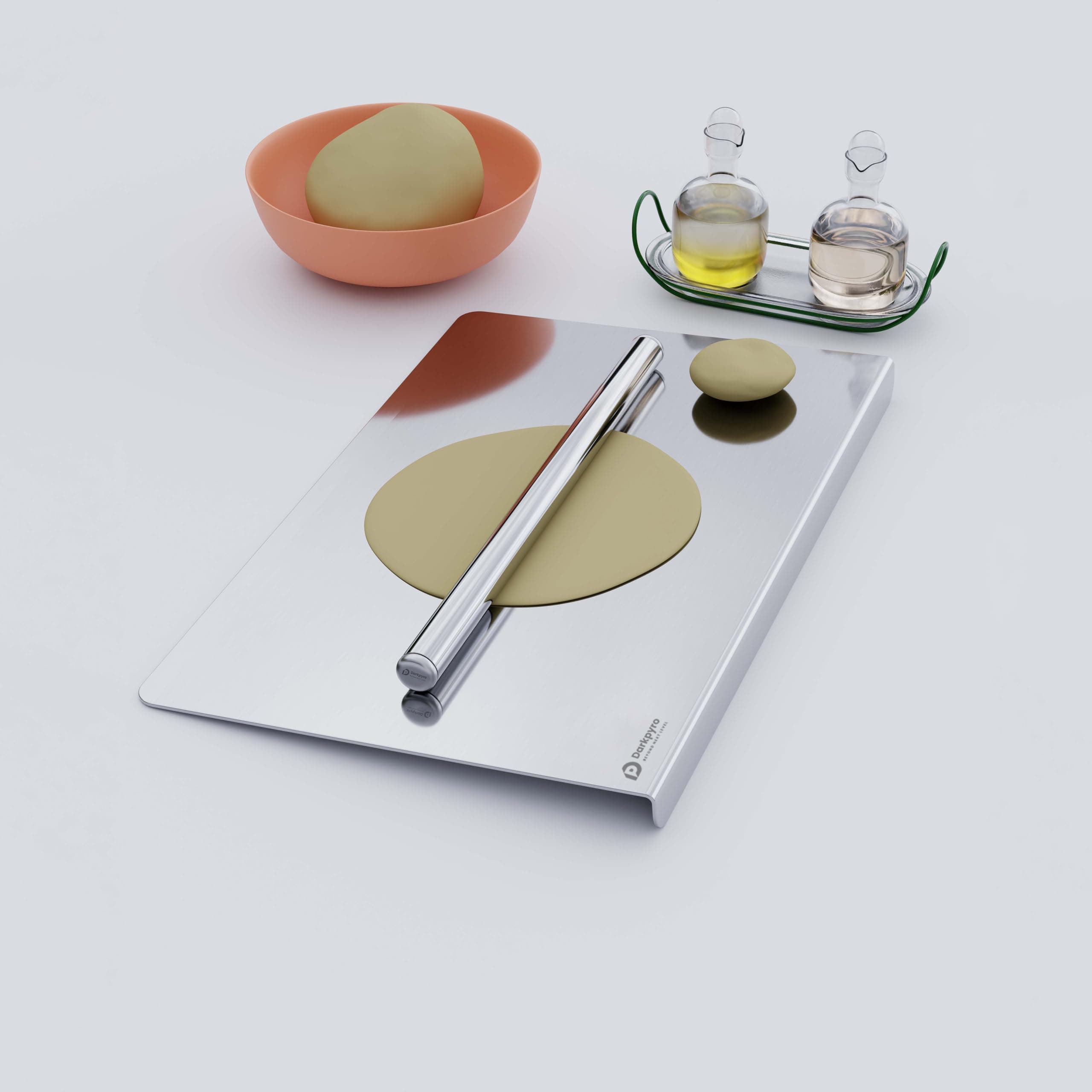 Darkpyro Chopping Board for Kitchen | Rollin Pin | Heavy Duty | for Cutting Vegetable, Meat, Fruits | Durable | Non Slip | Rust Proof | Round Edge | Medium, Stainless Steel