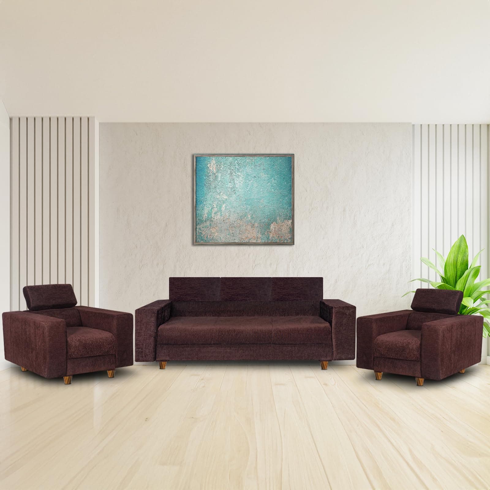 Berlin 3+1+1 Seater Sofa Set with Adjustable Headrest | Luxury Comfort | Extra Spacious | Wooden Frame | Elegant Design for Home, Lounge & Office (Chenille Molfino - Brown)